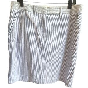 L.L.Bean Blue White‎ Seersucker Striped 100% Cotton Favorite Fit Straight Skirt